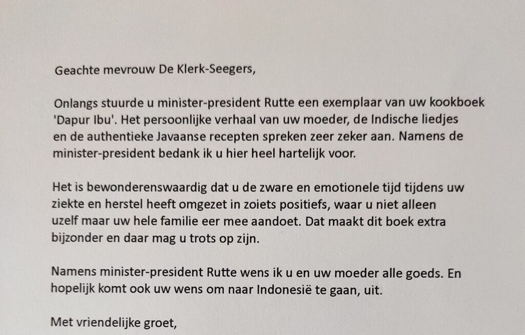 Brief namens MP Rutte